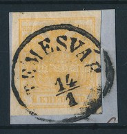 1850 1kr Narancsokker HP III. Friss Darab Kivágáson / Orange Ocher, Fresh Piece 'TEMESVÁR' Certificate: Steiner - Andere & Zonder Classificatie
