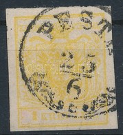 O 1850 1kr Citrom / Yellow MP III. 'PESTH' Certificate: Strakosch - Andere & Zonder Classificatie