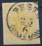 O 1850 1kr Citrom / Yellow MP III. 'PESTH' Certificate: Strakosch - Autres & Non Classés