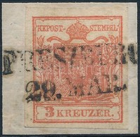 1850 3kr Téglavörös HP Ia Bordázott Papír / Brick Red, Gerriptes Papier 'PRESZBURG' Certificate: Steiner - Other & Unclassified