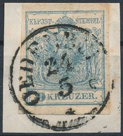 1850 9kr HP I. Szürkéskék, Gyönyörű Papírránccal, Magistris 329 / Greyblue, With Large Paper Crease 'OEDENBURG' Certific - Other & Unclassified