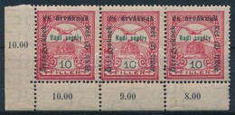 ** 1915 Hadisegély 10f ívsarki Hármascsík, A Középső Bélyeg II. Típusú - Andere & Zonder Classificatie