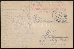 1917 Tábori Posta Képeslap 'K.u.k. Inf. Rgt. No.23 4/XXVIII Marschkomp' + 'EP 256' - Andere & Zonder Classificatie