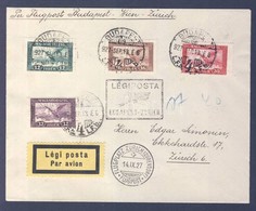 1927 Légi Levél Svájcba 'BUDAPEST-ZÜRICH' Légi Irányító Bélyegzéssel / Airmail Cover To Switzerland With 'BUDAPEST-ZURIC - Andere & Zonder Classificatie