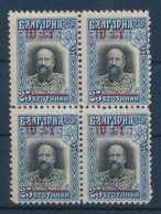 ** 1915 Mi 100 Négyestömb, Felülnyomás A Hátoldalon Is / Block Of 4, Overprint On The Backside, Too - Andere & Zonder Classificatie