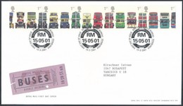 2001 Emeletes Buszok ötöscsík Mi 1933-1937 FDC-n - Andere & Zonder Classificatie