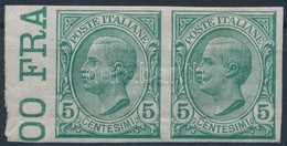 ** 1906 Vittorio Emanuele 5c Vágott ívszéli Pár, Alul Hajtott,
Vittorio Emanuele 5c Imperforate Margin Pair, Folded Belo - Sonstige & Ohne Zuordnung