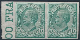 ** 1906 Vittorio Emanuele 5c Vágott ívszéli Pár, Alul Hajtott,
Vittorio Emanuele 5c Imperforate Margin Pair, Folded Belo - Other & Unclassified