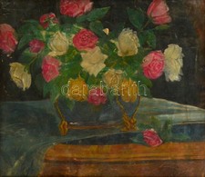 Csók Jelzéssel: Virágcsendélet. Akvarell, Papír, Szakadással, Gyűrött, üvegezett Keretben,  36×44 Cm - Sonstige & Ohne Zuordnung