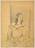 Fried Jelzéssel: Lány Portré Báli Ruhában. Szén, Papír, Foltos, 43×31 Cm - Sonstige & Ohne Zuordnung