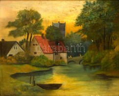 Olvashatatlan Jelzéssel: Kastély, Olaj, Vászon, Díszes Fa Keretben, 45×36 Cm - Andere & Zonder Classificatie