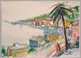 Jelzés Nélkül: Mediterrán Tengerparti Város. Akvarell, Papír, 29×40 Cm - Other & Unclassified