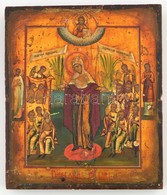 Cca 1900 'Minden Gyászoló öröme', Orosz Istenanya-ikon, Tojástempera, Fa, Sérülésekkel, 22×19 Cm /
Cca 1900 'Joy Of All  - Other & Unclassified