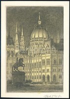 Vertel József (1922-1993): Parlament. Rézkarc, Papír, Jelzett, 12x8 Cm. - Sonstige & Ohne Zuordnung