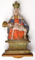 Cca 1800-1900 Sasvári Pieta, Festett Fa, Kopott, Modern Hátlappal, 32×16,5×5,5 Cm - Sonstige & Ohne Zuordnung