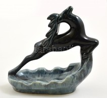 Ugró Art Deco Szarvas, Jelzés Nélkül, Mázas Kerámia, Jó állapotban, M:17 Cm, H:18 Cm - Altri & Non Classificati