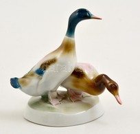 Zsolnay Porcelán Kacsapár, Kézzel Festett, Jelzett, Hibátlan, M: 17 Cm, H:17 Cm - Andere & Zonder Classificatie