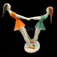 Hollóházi Játszó Lányok, Kézzel Festett, Jelzett, Hibátlan, M:18 Cm, H:20 Cm /Handpainted Hollóháza Chinaware Figure - Otros & Sin Clasificación