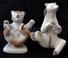 Medvék, 2 Db Porcelán Figura (egyik Drasche), Kézzel Festett, Jelzéssel és Jelzés Nélkül, Hibátlan, M: 6,5 és 9 Cm - Sonstige & Ohne Zuordnung