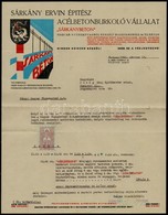 1942 Budapest, Sárkány Ervin építész Acélbetonburkoló Vállalat, Díszes Fejléces Számla, Okmánybélyeggel - Unclassified