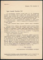 1942 Bp., A Magyarországi Gyógyszerész Egyesület Körlevele Ostyaszállítás ügyében - Unclassified