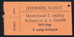 Gyermekvasút Jegy, Gyorsvonat I. Osztály,  Budapest Keleti-Gödöllő Viszonylatra - Zonder Classificatie