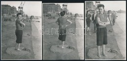 Cca 1960 Pózolás Az újjáépülő Erzsébet Híd Régi Pilléreinél, 3 Db Fotó, 11x8 Cm és 11,5x8 Cm Közötti Méretben - Andere & Zonder Classificatie