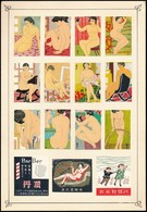 Cca 1950 127 Db Japán Gyufacímke, Közte Erotikusak Is, 8 Db Kartonlapra Ragasztva - Ohne Zuordnung