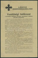 1938 Magyar Nemzetiszocialista Pár Vezetőségi Határozata. Tiltakozás Külföldi Kölcsönfelvétel Ellen - Unclassified