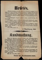 1868 Pest, Hirdetmény Kocsik Kivilágításáról, Magyar ás Német Nyelvű, Kis Szakadásokkal, 39x26 Cm - Other & Unclassified