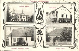 T2/T3 1917 Szilasbalhás, Mezőszilas; Droppa Kastély, Községháza, Stampfer Zsigmond üzlete, Nászay Udvar. Art Nouveau  (E - Unclassified