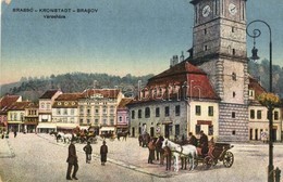 ** T2/T3 Brassó, Kronstadt, Brasov; Utca, Városháza, Hintók / Street View, Town Hall, Chariots  (EK) - Ohne Zuordnung