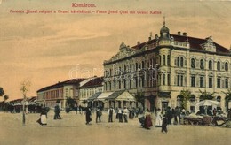 T2/T3 Komárom, Komárnó; Ferenc József Rakpart, Grand Kávéház, Piac / Quay, Cafe, Market (EK) - Zonder Classificatie