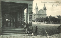 T2 1906 Zsolna, Sillein, Zilina; Tér, Koldus, Templom / Square, Beggar, Church - Unclassified