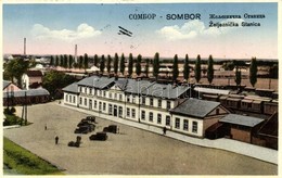 T2/T3 Zombor, Sombor; Zeljeznicka Stanica / Bahnhof / Vasútállomás, Automobil, Vonat Szerelvények, Repülőgép / Railway S - Ohne Zuordnung