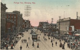 T2/T3 Winnipeg, Portage Avenue, Tram, Shops (from Postcard Booklet) (EK) - Unclassified