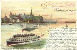 T2/T3 1896 Berlin, Berliner Gewerbe-Ausstellung / Great Industrial Exposition Of Berlin, Steamship. Litho Advertisement  - Ohne Zuordnung