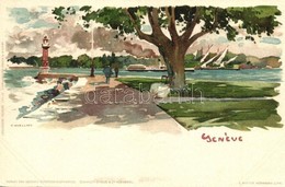 ** T1/T2 Geneva, Geneve; Lake, Port, Steamship, E. Nister Litho, S: F: Voellmy - Ohne Zuordnung