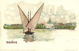 ** T1/T2 Geneva, Geneve; Lake, Boat, E. Nister Litho S: F. Voellmy - Sin Clasificación