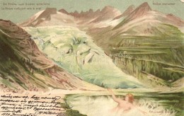 T2 1899 Rhonegletscher, Rhone Glacier; La Rhone S'enfayant Vers Le Midi / Rhone With Human Face. F. Killinger No. 120. L - Non Classés