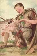 T2/T3 Márton L.-féle Cserkészlevelezőlapok Kiadóhivatala /  Hungarian Boy Scout Art Postcard, Rabbit S: Márton L.  (EK) - Ohne Zuordnung