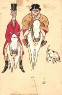 T3 Gentlemen On Horse With Dog. Art Postcard  (fl) - Unclassified