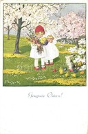 T2/T3 Easter Greeting, Children And Rabbit In The Garden; S: Pauli Ebner (EK) - Ohne Zuordnung