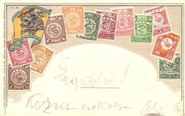 T2 Chinese Set Of Stamps And Flag. Carte Philatélique Ottmar Zieher No. 20. Emb. Litho - Zonder Classificatie