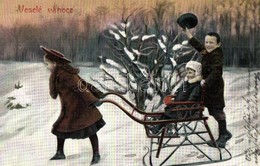 T2/T3 Veselé Vánoce / Christmas Greeting Art Postcard With Sled Drawn By A Girl (EK) - Ohne Zuordnung