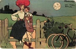 T3 1906 Spooning On The Stile. Couple With Bicycles, Art Postcard. Davidson Bros. Serie 2572. S: Tom Browne (kopott Sark - Zonder Classificatie