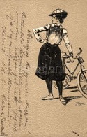 T2 Lady With Bicycle. Emb. Litho S: Heyer - Unclassified