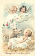 T2 Gesegnete Weihnachten / Christmas Greeting Postcard, Angels, Litho - Ohne Zuordnung