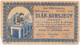 Budapest 1925. 'Diák-Sorsjegy' 5000K értékben, 'XIII.' Sorozat T:III-,IV - Ohne Zuordnung