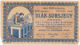 Budapest 1925. 'Diák-Sorsjegy' 5000K értékben, 'XIII.' Sorozat T:III-,IV - Non Classés